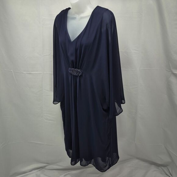 Karina Navy Chiffon Kaftan Dress Beaded Empire Waist Size Special Occasion 18... - Picture 2 of 9